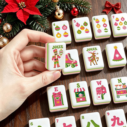 Mahjie The Mascot NutcrackerPreppy Pink Christmas Mahjong Tiles And Carry Case