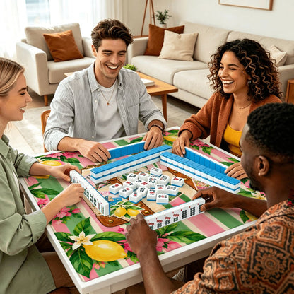 Preppy Green And Pink World Traveler Mahjong Mat Sleek Surface - Splash Of Mahj And Color Co.