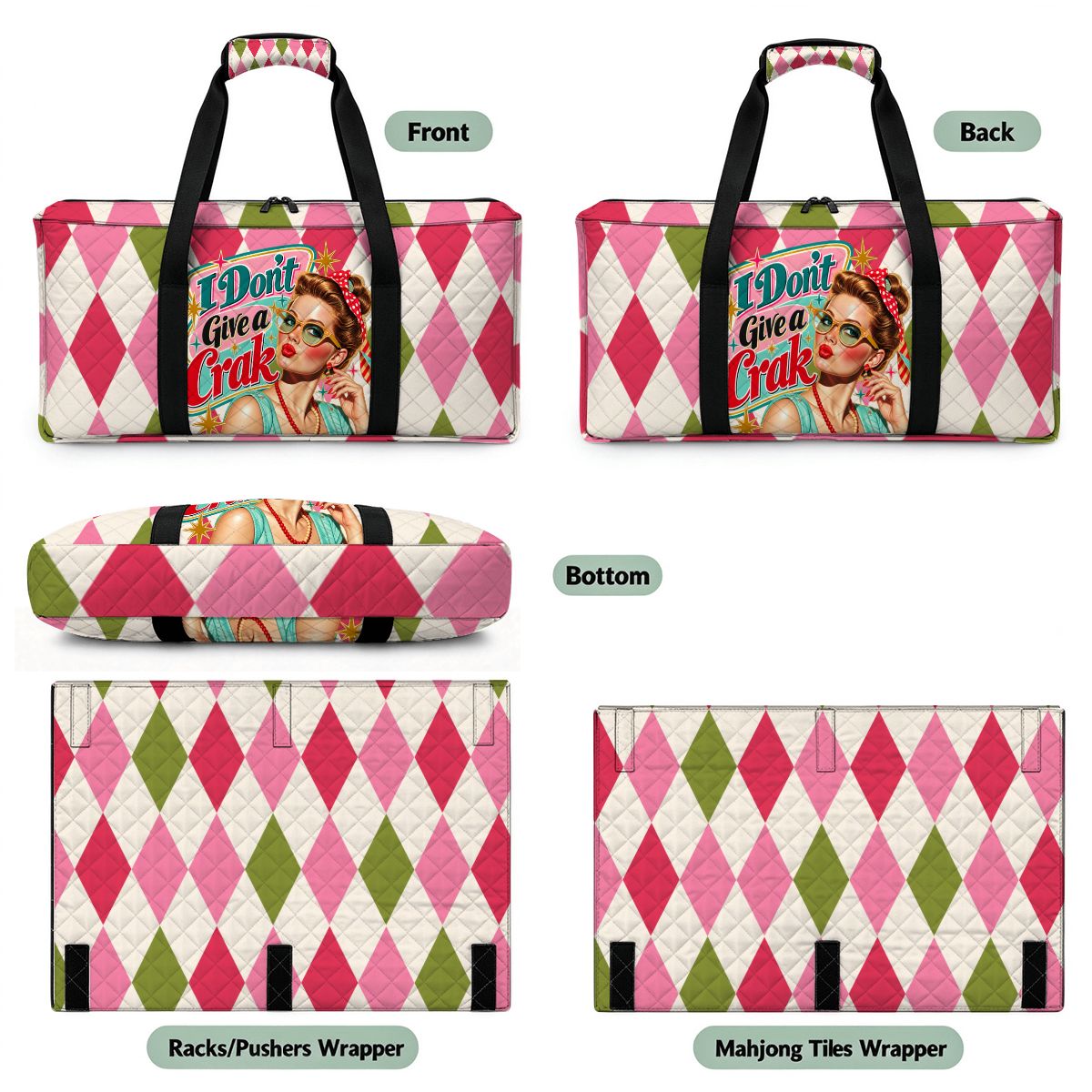 Harlequin Designed Funny I Don't Give A Crak Quilted Mahjong Bag Set 3 Pcs - Splash Of Mahj And Color Co.