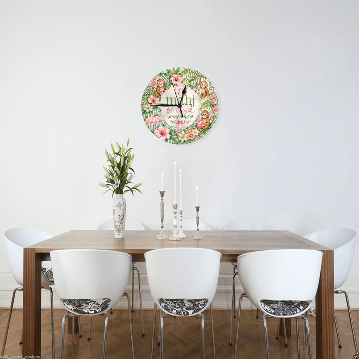 Floral Tropical Monkey It's Mahj O'Clock Somewhere Wall Or Desk Clock Includes Stand