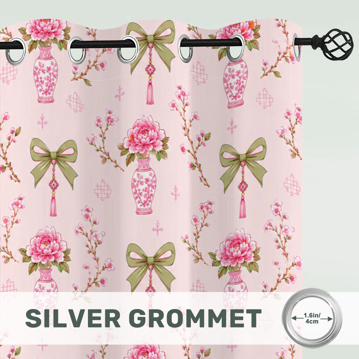 Pink Coquette Chinoiserie Mahjong Room Blackout Curtains