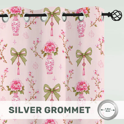 Pink Coquette Chinoiserie Mahjong Room Blackout Curtains