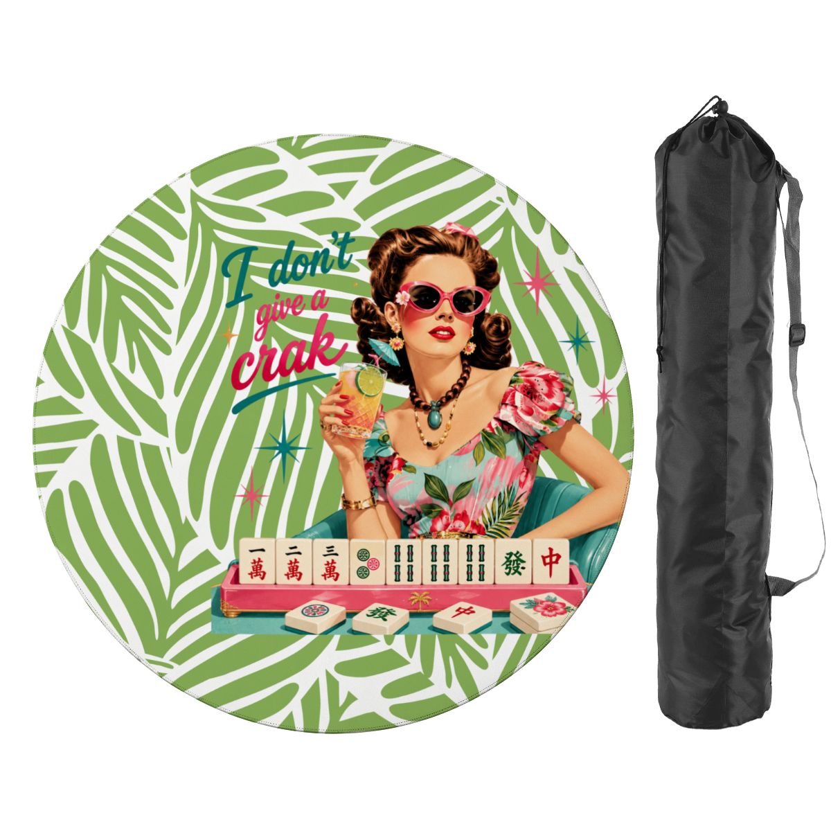 Funny Mahjong Mat I Don't Give A Crak Tropical Round Mahjong Mat