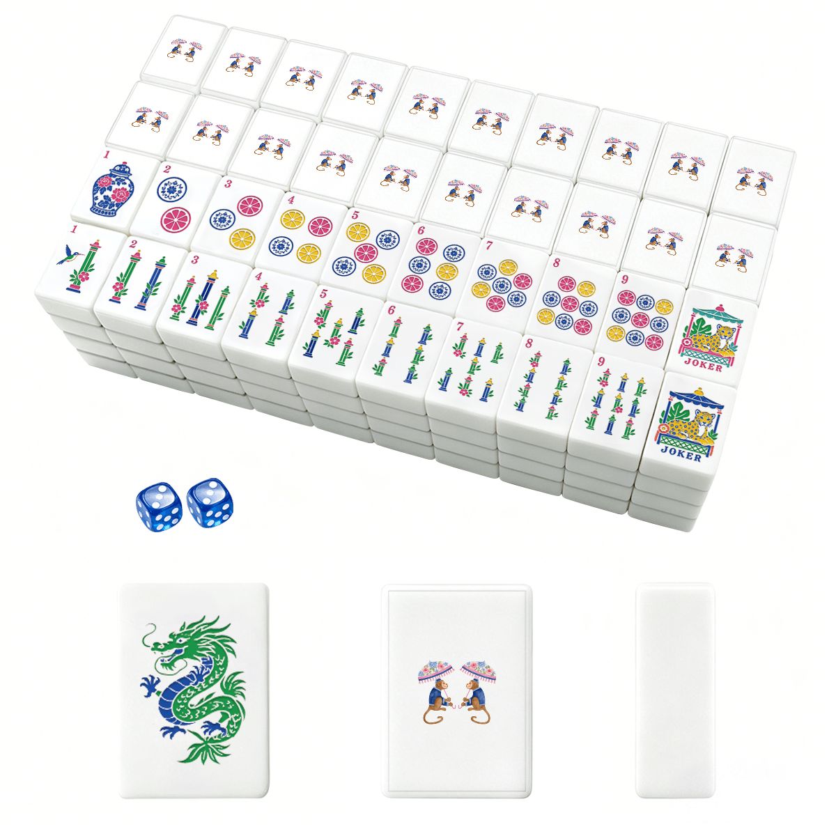 Monkey Paradise Mahjong Tiles Set (Traditional Porcelain Style) (Single Layer)