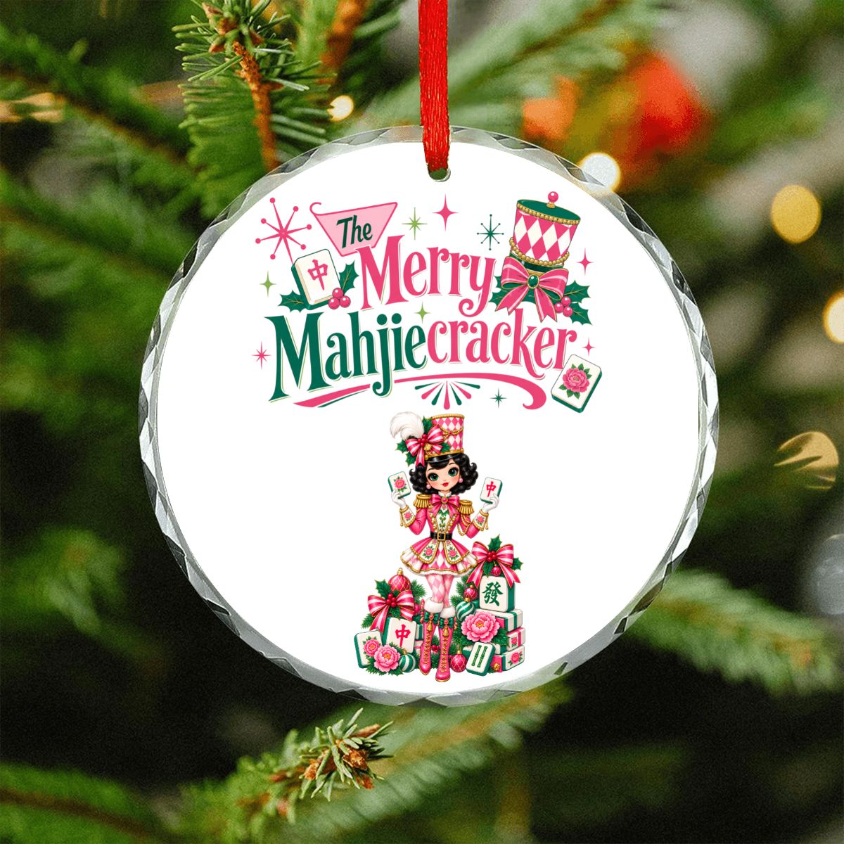 The Merry Mahjiecracker Mahjong Lover Christmas Glass Ornament