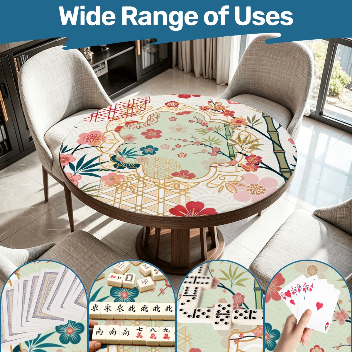 Asian Cherry Blossom Round Mahjong Mat - Splash Of Mahj And Color Co.
