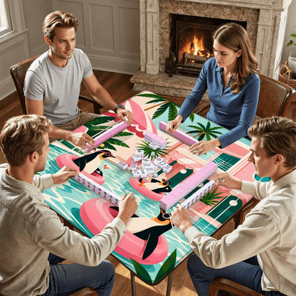 Penguins Poolside At The Palm Mahjong Mat - Splash Of Mahj And Color Co.