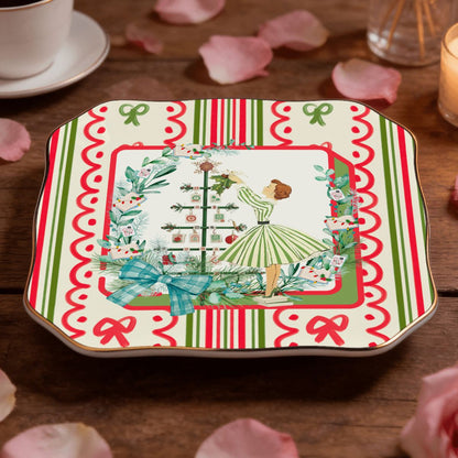 Books And Nooks Mahjong Christmas Scalloped Ceramic Mahjong Dice Tray