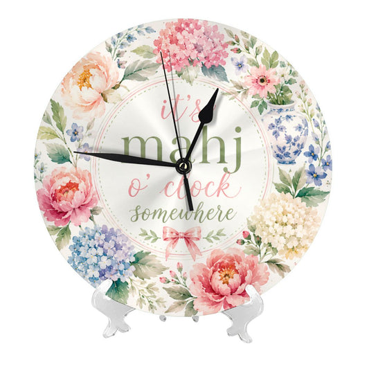 It's Mahj O'Clock Somewhere Preppy Floral PVC Wall Clock With Stand - Splash Of Mahj And Color Co.