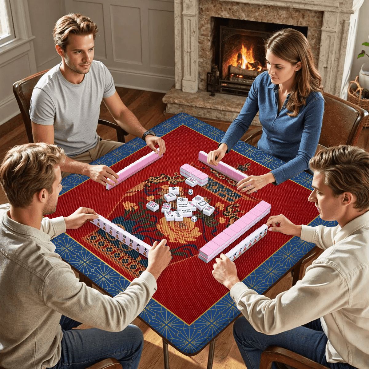 Chinoiserie Ginger Jar Faux Needlepoint Mahjong Mat - Splash of Color Co.