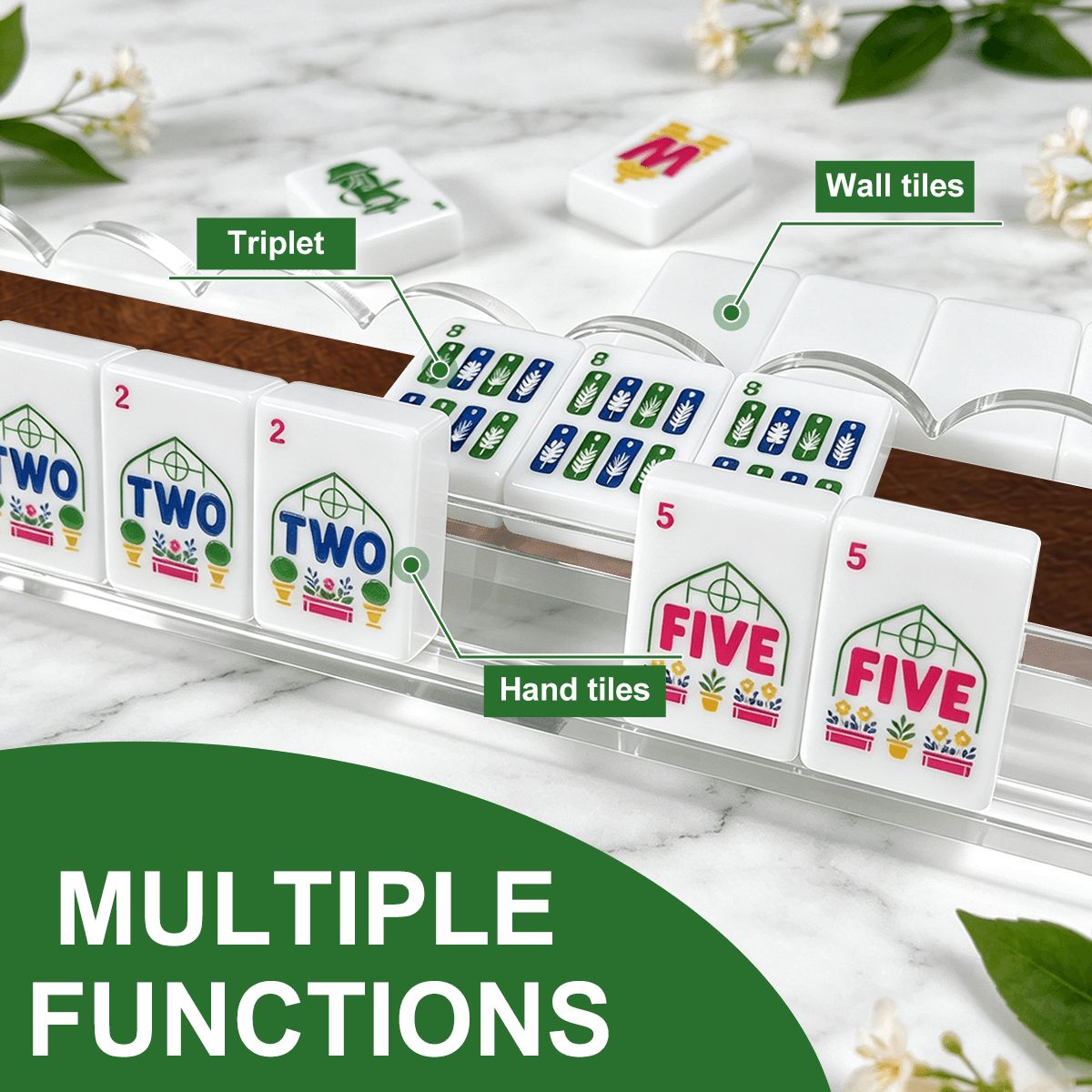 Faux Leatherette Extended Mahjong Rack Set of 4  Scalloped Magnetic Tile Pusher