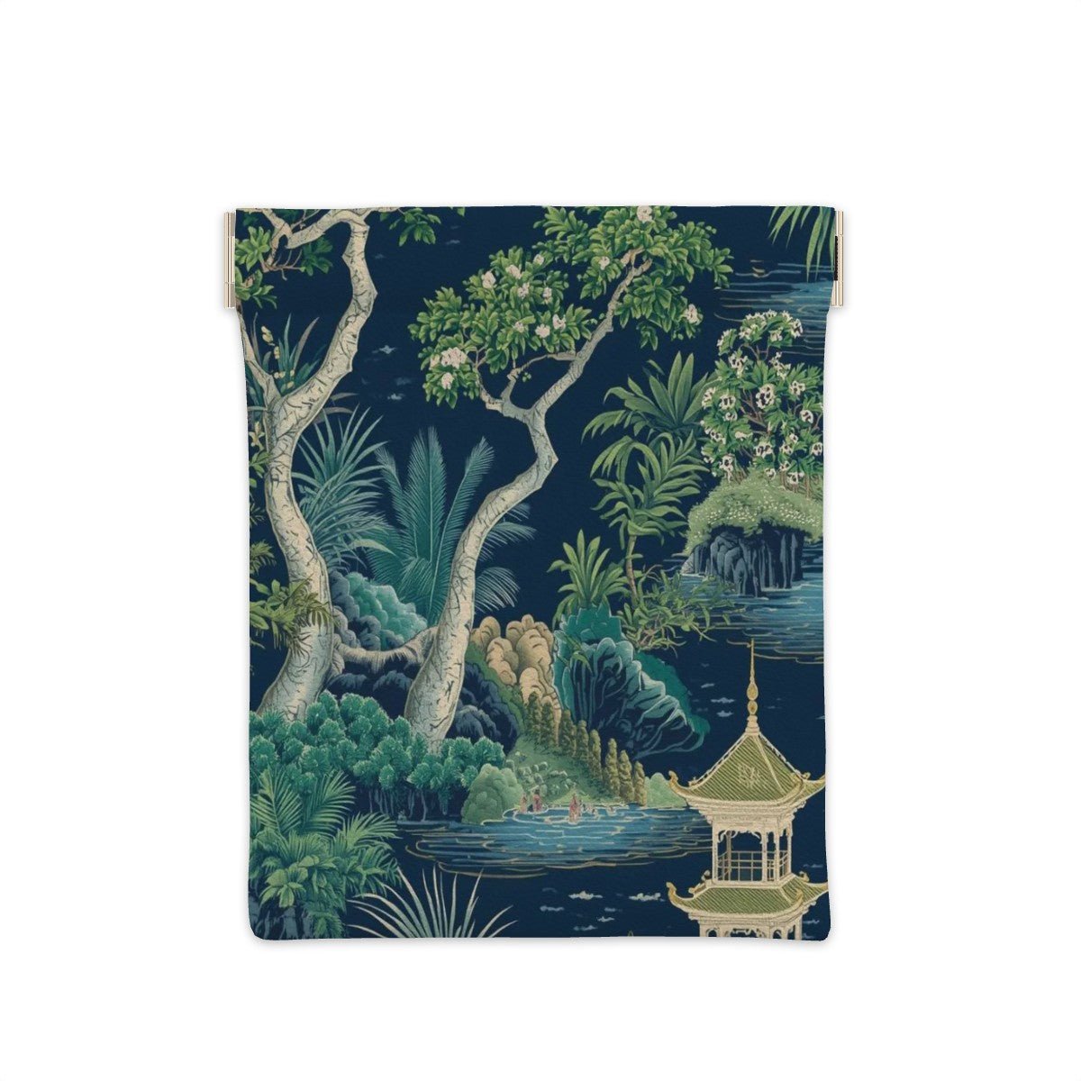 Chinoiserie Pagoda Garden Mahjong Leather Coin Dice Purse - Splash of Color Co.