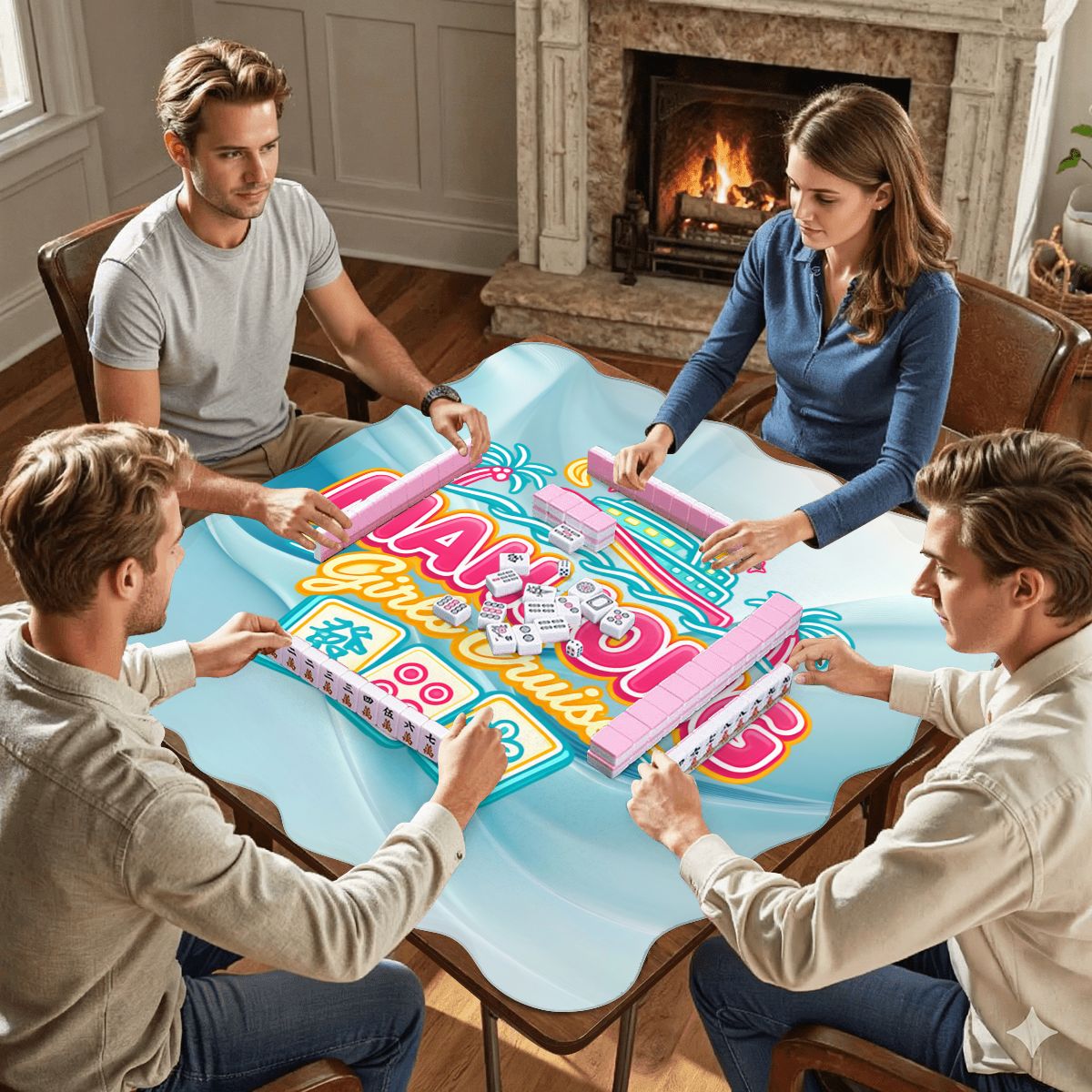 Mahjong Girls Cruise, Scalloped Mahjong Mat - Splash of Color Co.