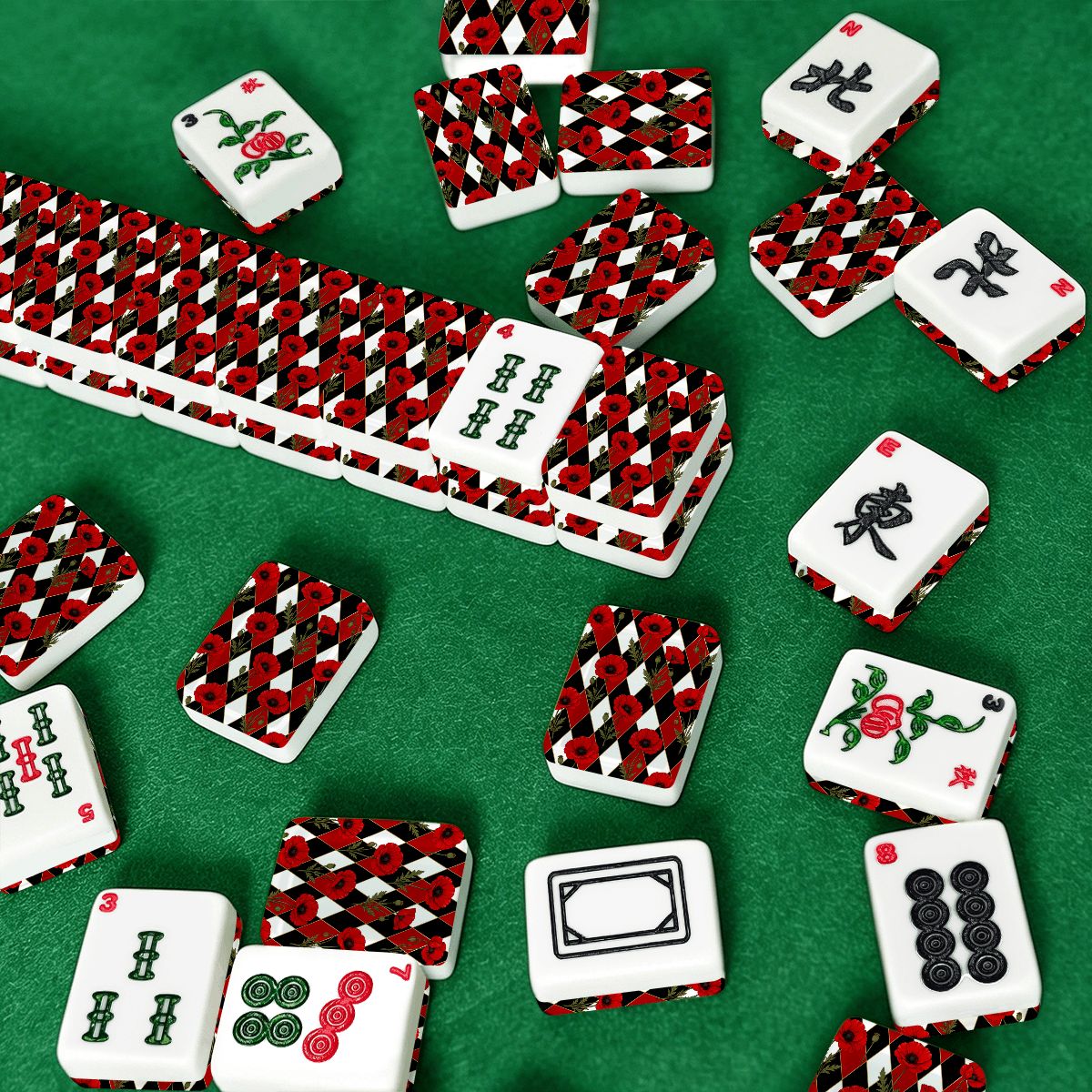 Harlequin Romance Red Poppy Play American Mahjong Tiles And Carry Case - Splash Of Mahj And Color Co.