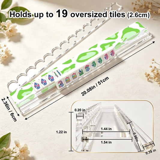 Lime Green Cheetah Print Extended Mahjong Rack Set of 4 Scalloped Magnetic Tile Pusher - Splash Of Mahj And Color Co.