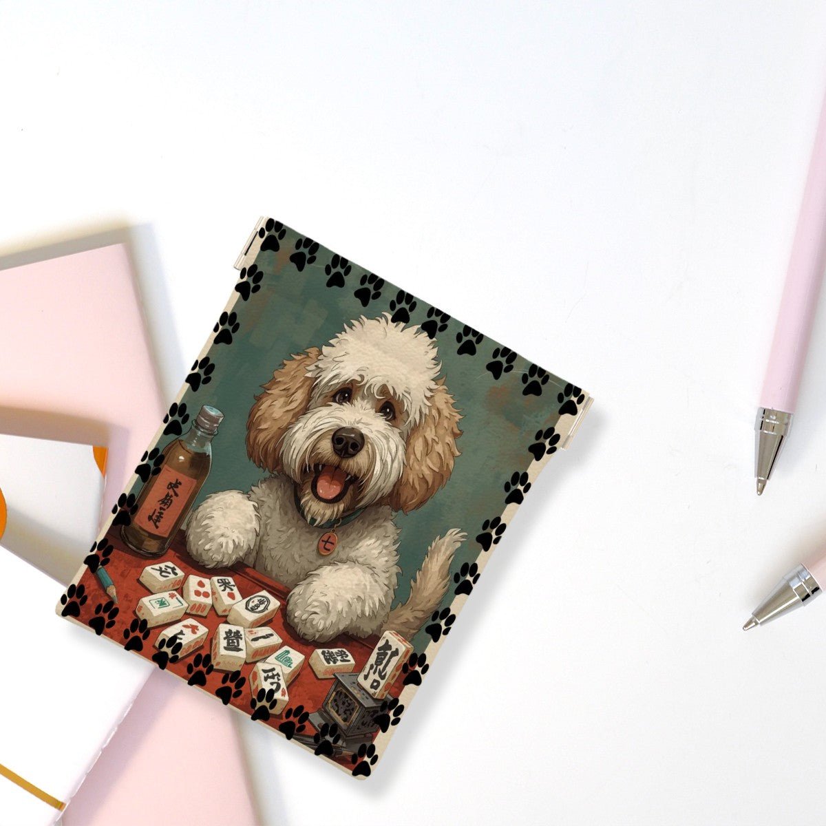 Doodle Dog Playing Mahjong Leather Dice Coin Purse - Splash of Color Co.