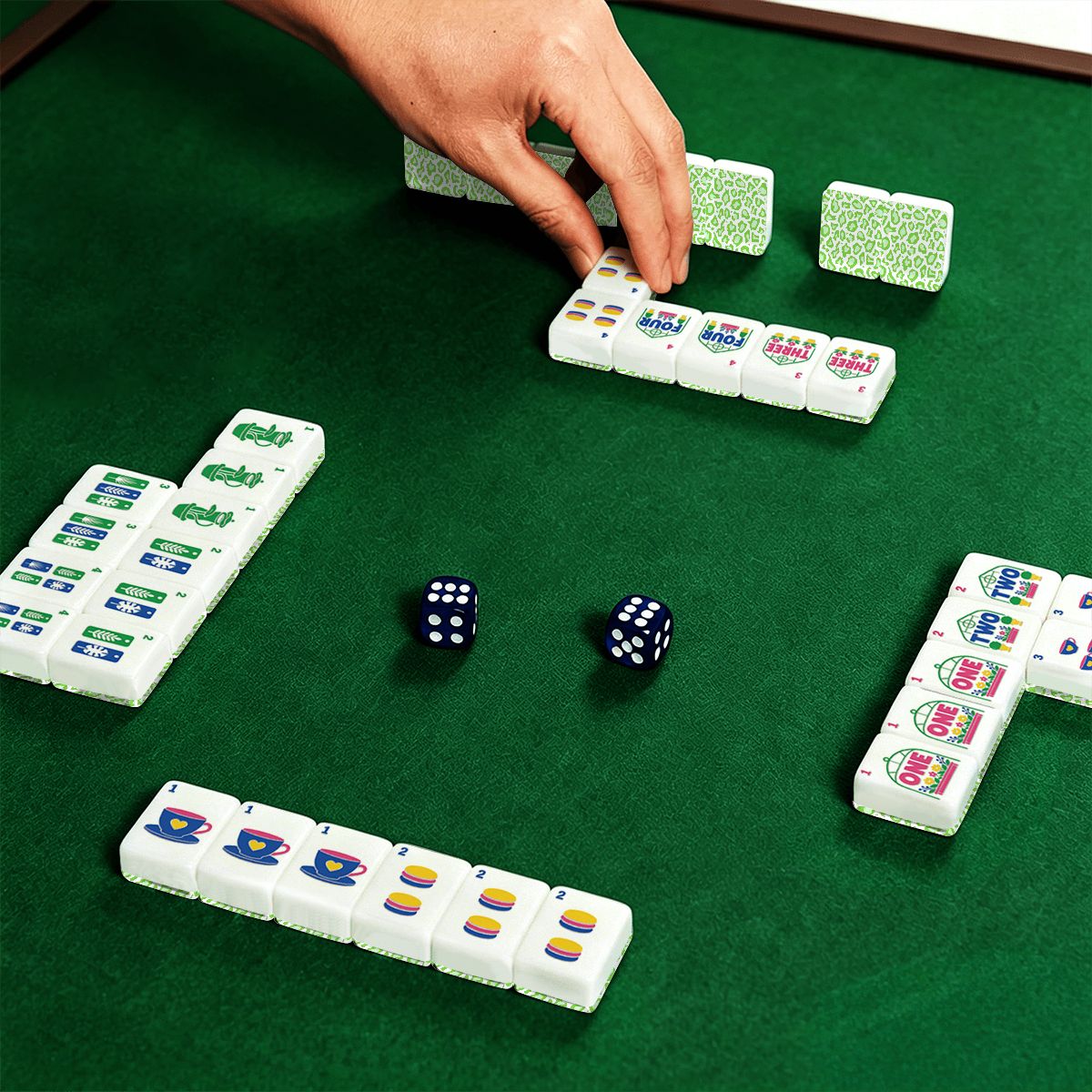 Lime Green Cheetah Garden American Mahjong Tiles (Floral Garden Style) With Carry Case