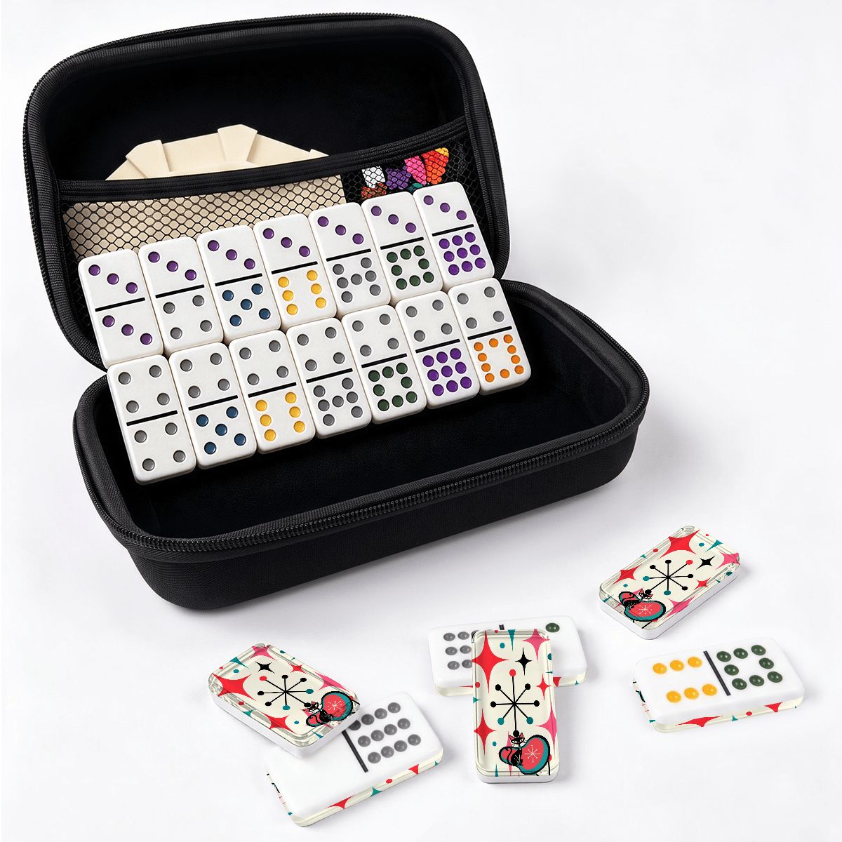 The Cat's Meow Modcentric Double 12 Mexican Train Dominoes Set - Splash Of Mahj And Color Co.