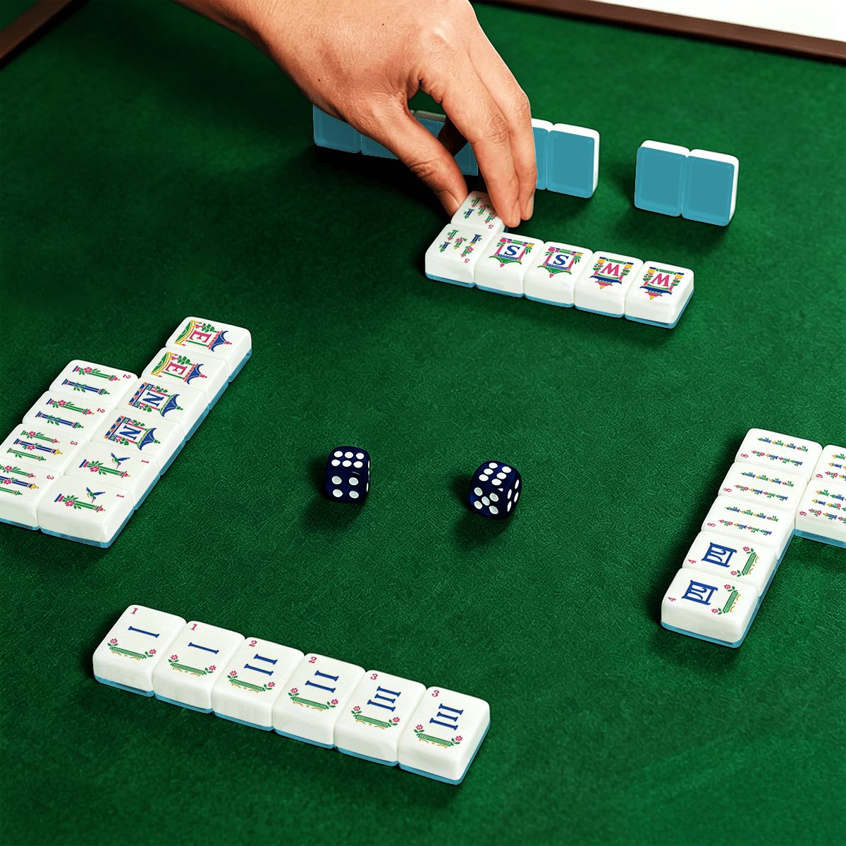 Aquamarine Chinoiserie Pastel Mahjong Engraved Tiles With Carry Case - Splash Of Mahj And Color Co.