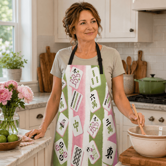 Mahjong Watercolor Waterproof Apron with Pockets Gift For Mahjong Lover And Cook - Splash Of Mahj And Color Co.