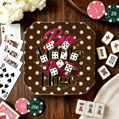 Brown And White Polka Dot, Big Mistake Funny Scalloped Ceramic Mahjong Dice Tray - Splash Of Mahj And Color Co.