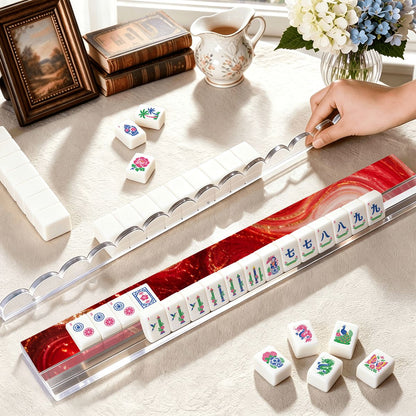 Red Glaze Extended Mahjong Rack Set of 4 Scalloped Magnetic Tile Pusher 20' - Splash Of Mahj And Color Co.
