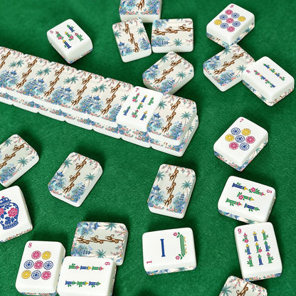 Monkey See Monkey Do, Pastel Chinoiserie American Mahjong Tiles And Carry Case