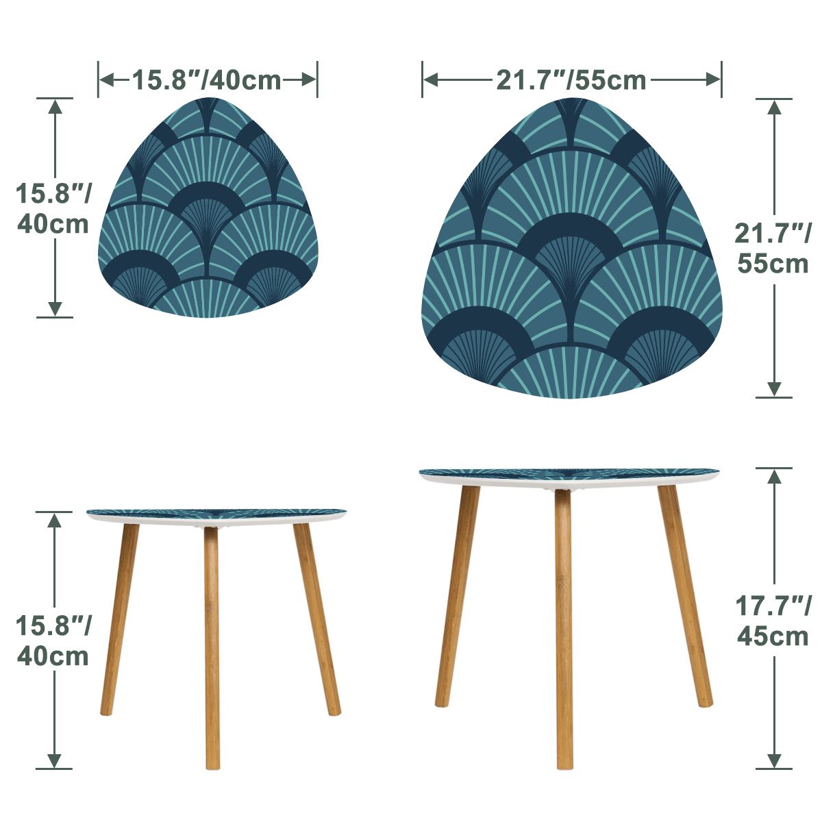 Art Deco Royal Blue Modern NestingTriangle Coffee Table Set - Splash of Color Co.