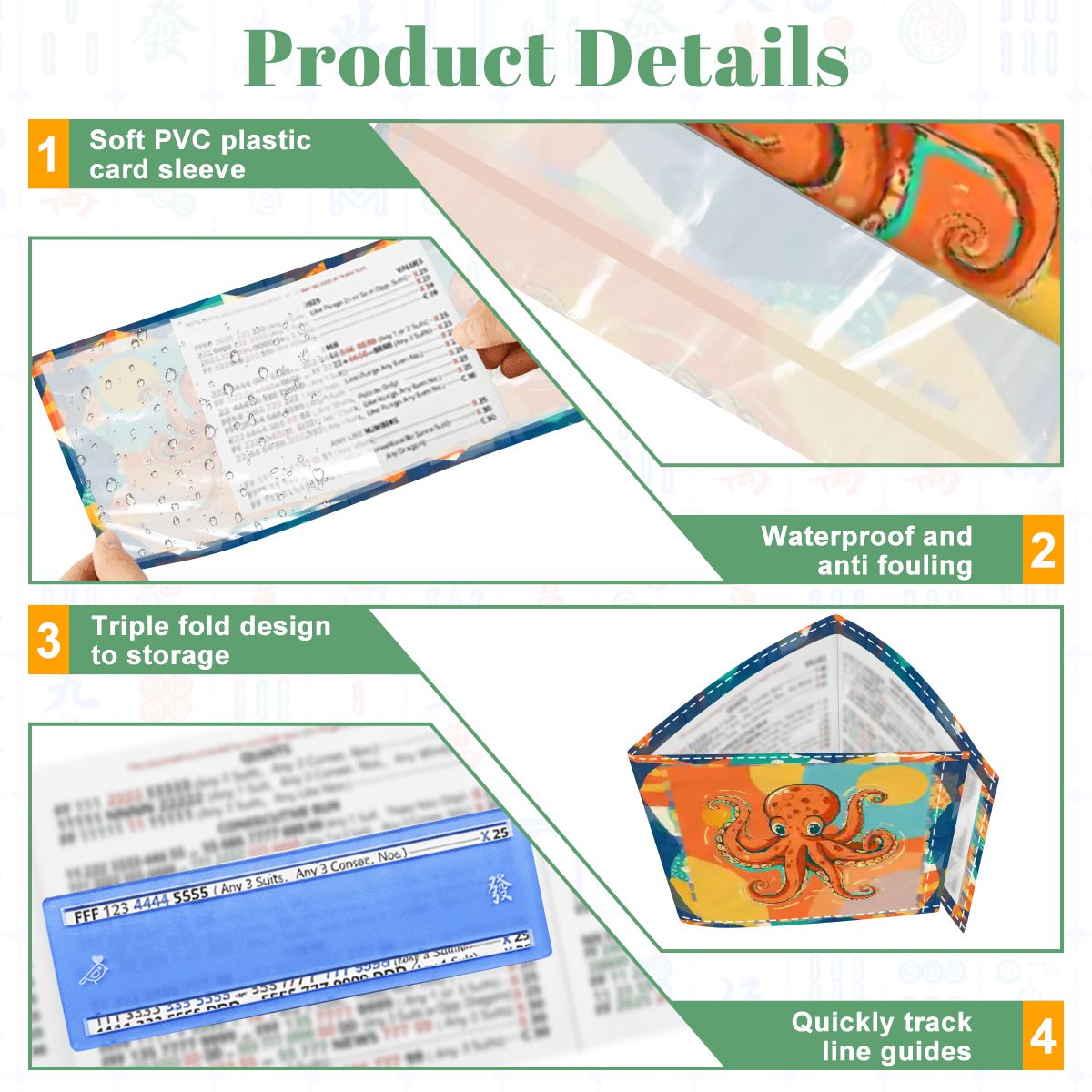 Octovibe Blue Lagoon 4 Mahjong Card Holder with Line Finder - Splash of Color Co.