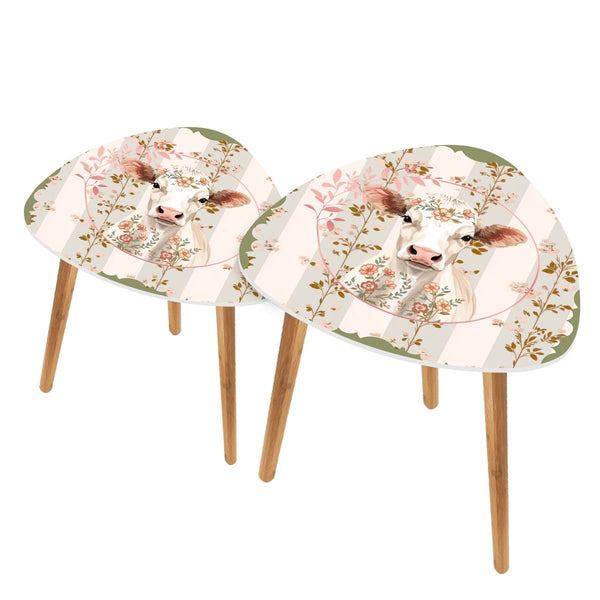 Country Farmhouse, Floral Cow Preppy Garden Room Modern Boho Nesting Tables - Splash of Color Co.