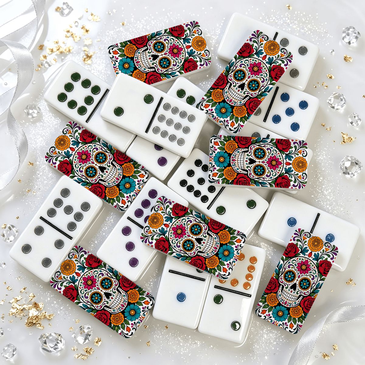 Day Of The Dead Mexican Train Dominoes Set - Splash Of Mahj And Color Co.