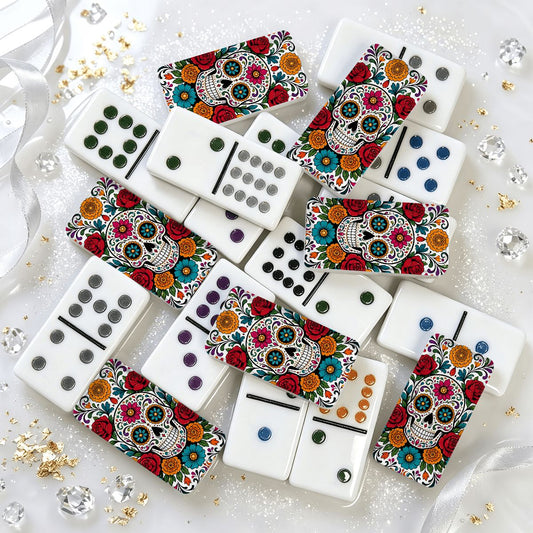 Day Of The Dead Mexican Train Dominoes Set - Splash Of Mahj And Color Co.