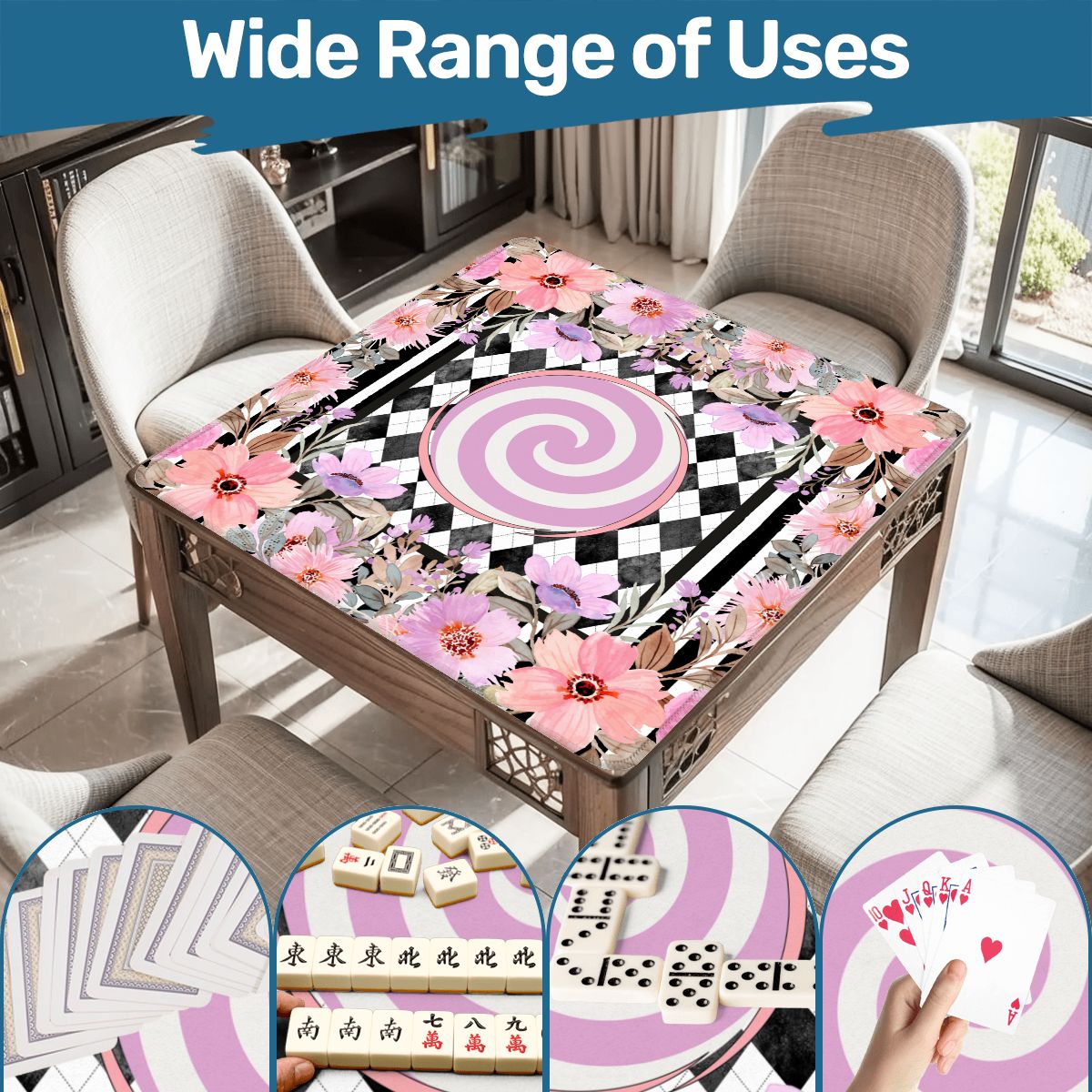 Harlequin Romance Floral Preppy Mahjong Mat - Splash of Color Co.