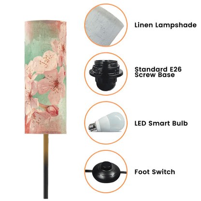 Asian Cherry Blossom Watercolor Modern Book Nook Floor Lamp - Splash of Color Co.