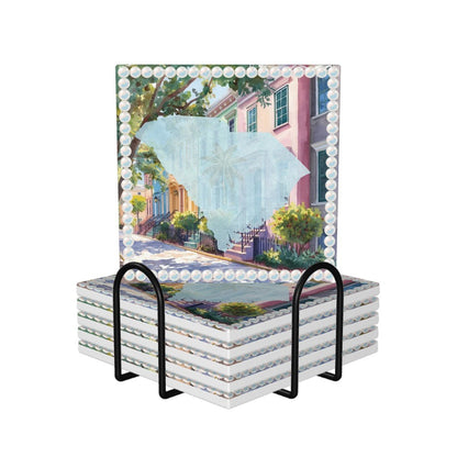Charleston South Carolina Preppy Rainbow Row Square Ceramic Coasters - Splash of Color Co.