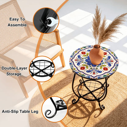 Pottery Porcelain Inspired Indoor - Outdoor Side Table - Splash Of Mahj And Color Co.