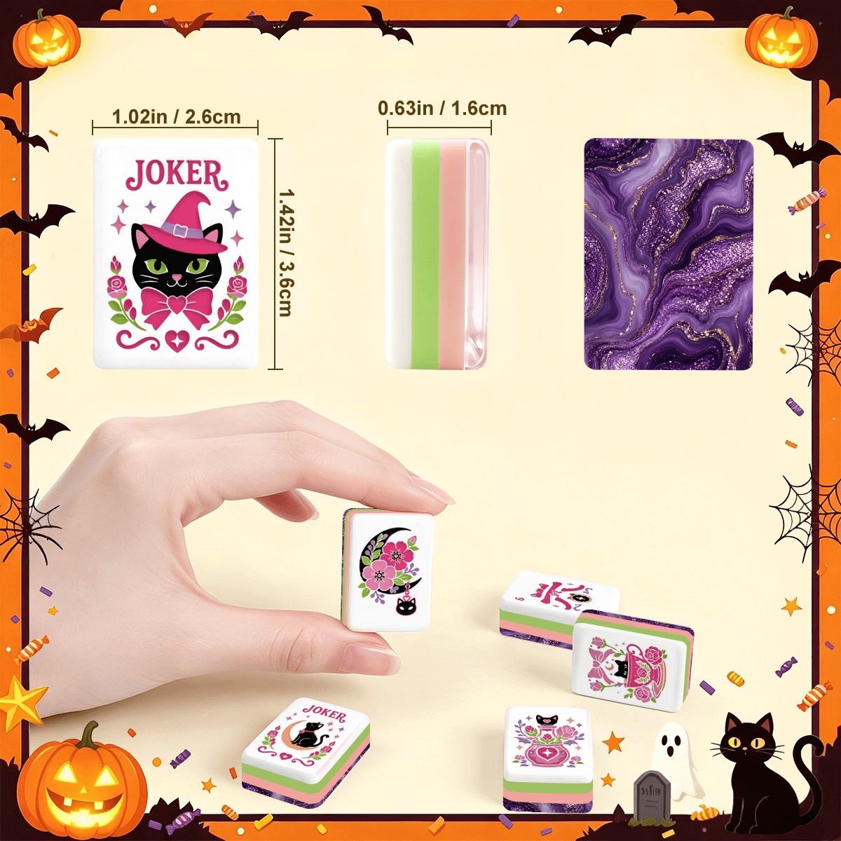 Halloween Mahjong Engraved Layered Tiles, Purple Potion Ghoulish Nights