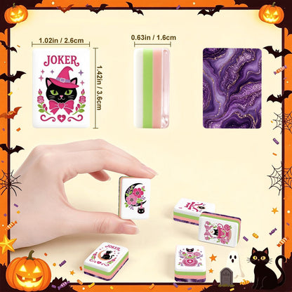 Halloween Mahjong Engraved Layered Tiles, Purple Potion Ghoulish Nights