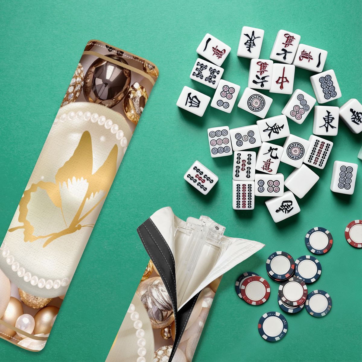 Pearls Of Wisdom Mahjong Rack Storage Bag And 4 Mahjong Tile Pusher Racks