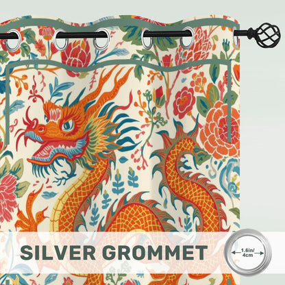 Asian Dragon, Orange Teal Chinoiserie Blackout Curtain Panels - Splash of Color Co.