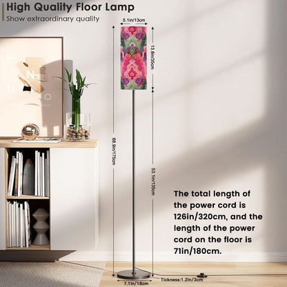 Ikat Watercolor Boho Purple, Fusia, Emerald Green Modern Floor Lamp