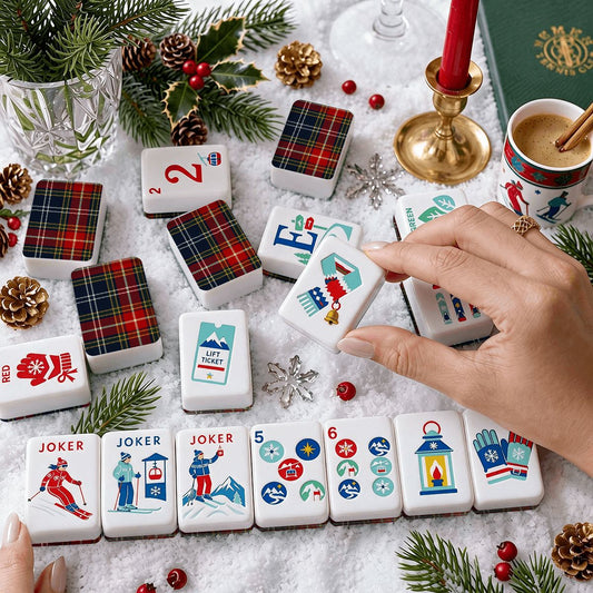 Winter Plaid Alpine Slopes Engraved Mahjong Tiles And Carry Case - Splash Of Mahj And Color Co.