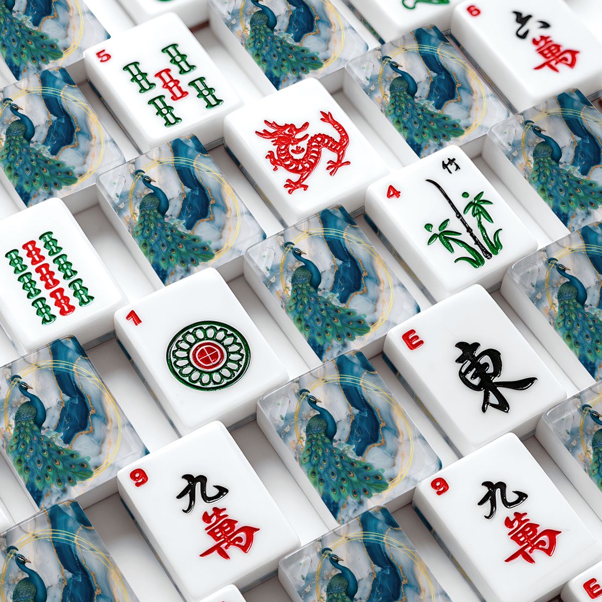 Peacock Blue Gold Gilded American Mahjong Tiles And Carry Case Bundle - Splash of Color Co.