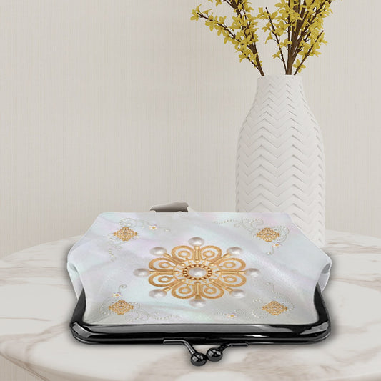 Mother Of Pearl Vintage Brooch Women's Leather Kiss Lock Coin Purse