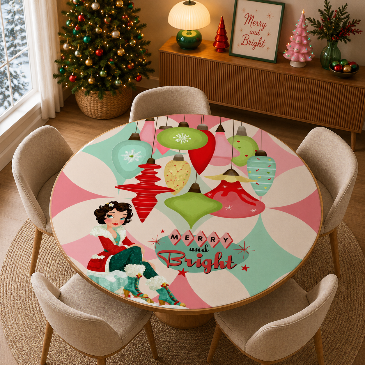 Very Merry Nostalgic Christmas Round Mahjong Mat