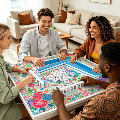 Peony & Parasol Mahjong Mat Sleek Surface - Splash Of Mahj And Color Co.