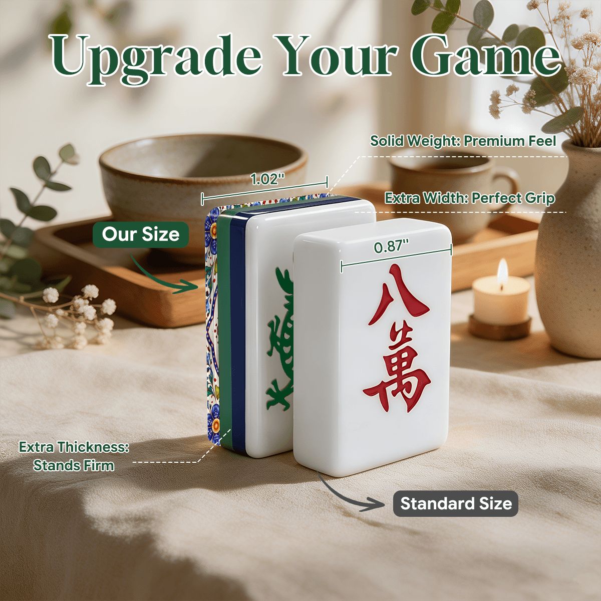 Blue Pottery Porcelain 4Layer American Mahjong Tiles  Blue  Green With Carry Case