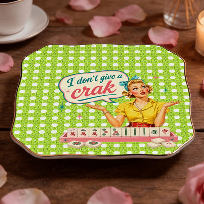 Funny Mahjong Dice Tray, Scalloped Ceramic, Limoncello I Don't Give A Crak - Splash Of Mahj And Color Co.