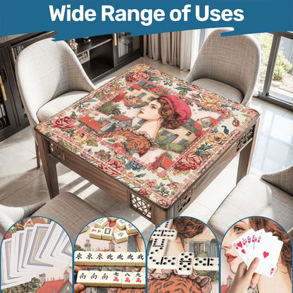 Parisian Mahjong Raspberry Beret Floral French Designed Mahj Mat - Splash of Color Co.