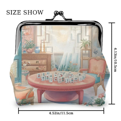 Mahjong Garden Tea Room Vintage Women's Leather Kiss Lock Coin Purse - Splash of Color Co.
